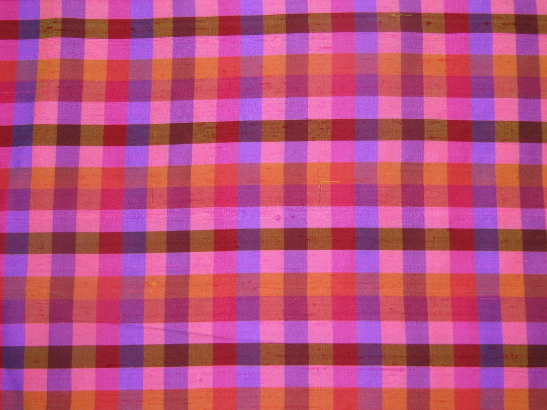 100% PURE SILK DUPIONI FABRIC PLAIDS MULTI COLOR 44" DUPC112[2]