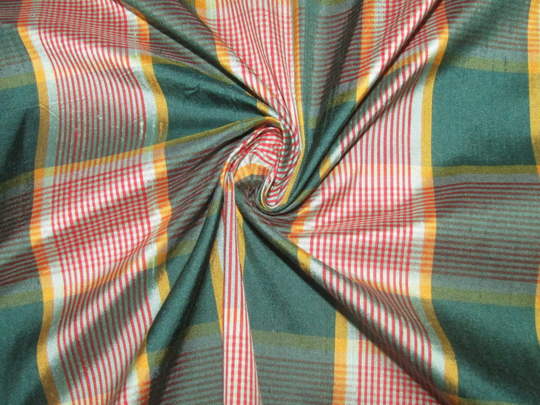 100% silk dupion red green plaids fabric 54&quot; wide