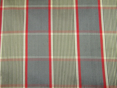 100% silk dupion red and grey Plaids fabric 54&quot; wide