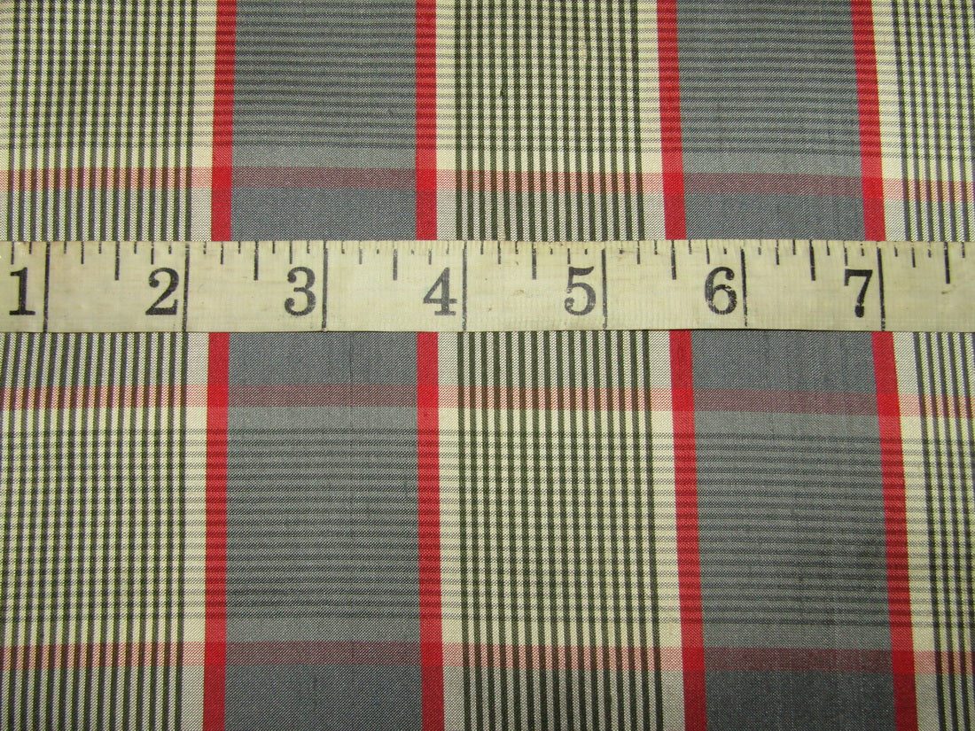 100% silk dupion red and grey Plaids fabric 54&quot; wide