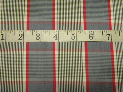 100% silk dupion red and grey Plaids fabric 54&quot; wide