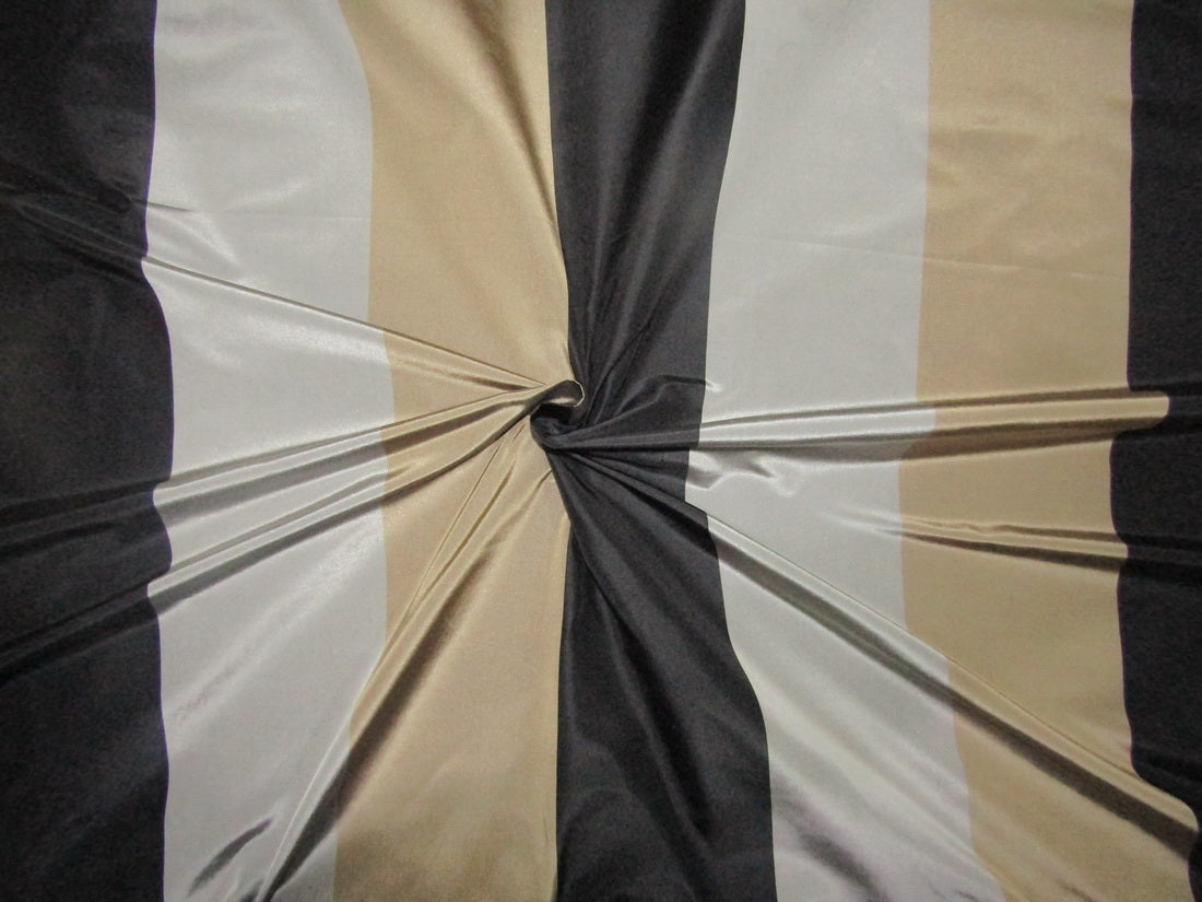 100% silk taffeta black grey and gold stripe fabric 54&quot; SINGLE LENGTH 2.50 YDS TAFS164[2]