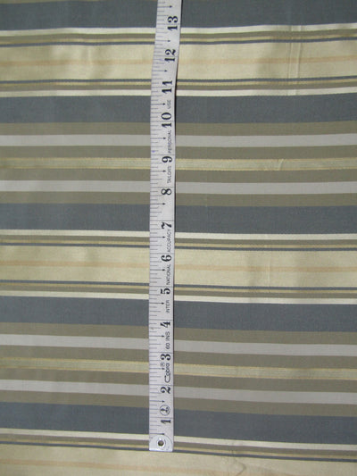 100% SILK TAFFETA stripes beige gold ,blue and cream stripe fabric 54&quot;