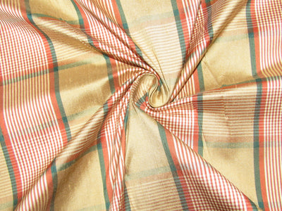 100% silk dupion gold and red Plaids fabric 54&quot; wide