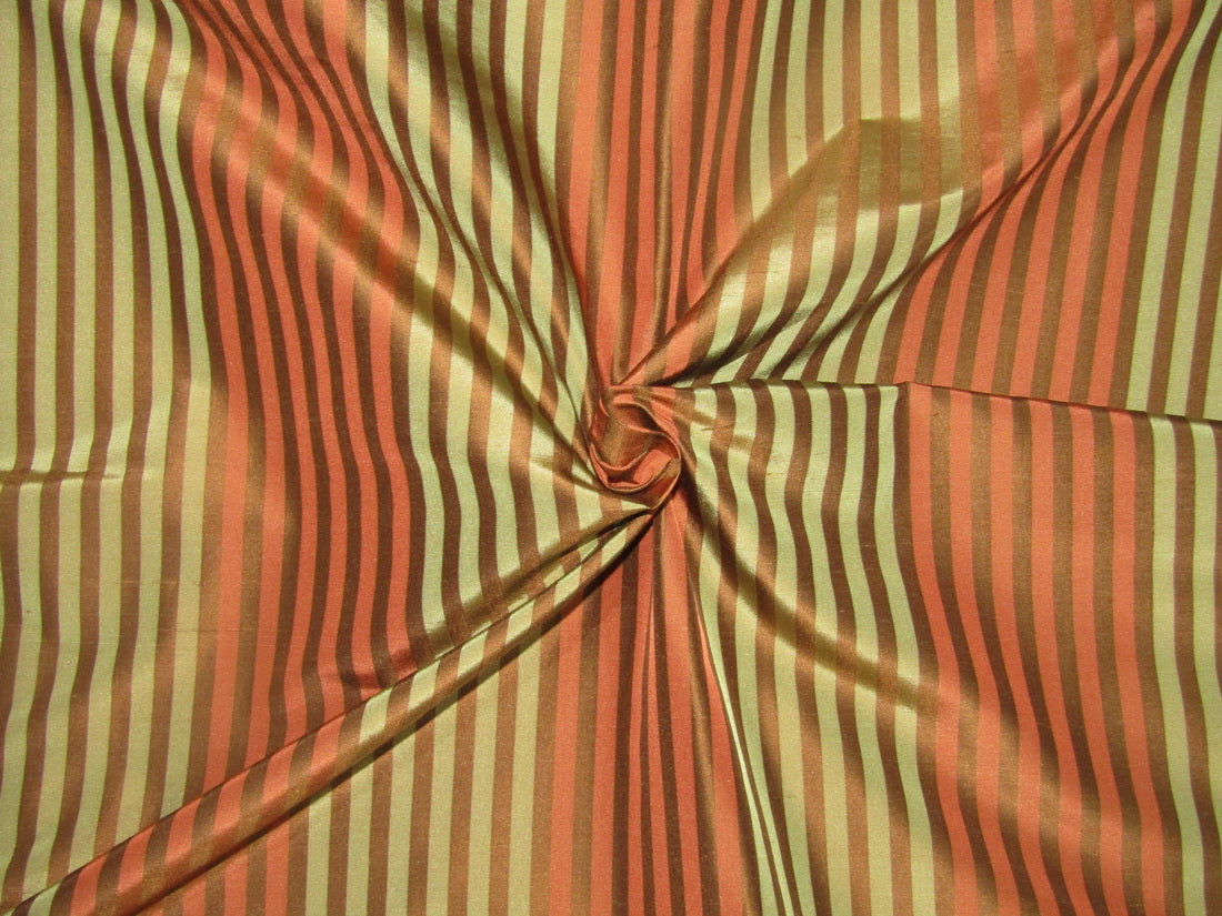 100% PURE SILK DUPION fabric stripes rust/olive/bronze colour 54" wide DUPS65