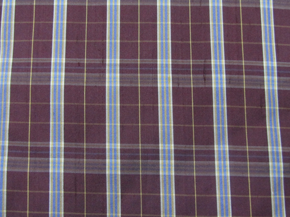 100% silk dupion aubergine and blue Plaids Fabric 54&quot; wide