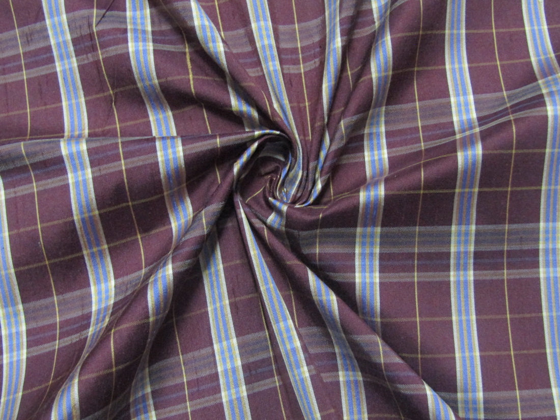 100% silk dupion aubergine and blue Plaids Fabric 54&quot; wide