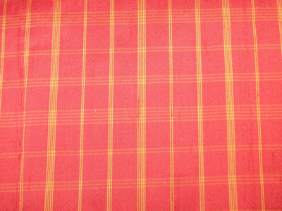 100% silk dupion REDISH PINK and YELLOW PLAIDS fabric - 54&quot; wide