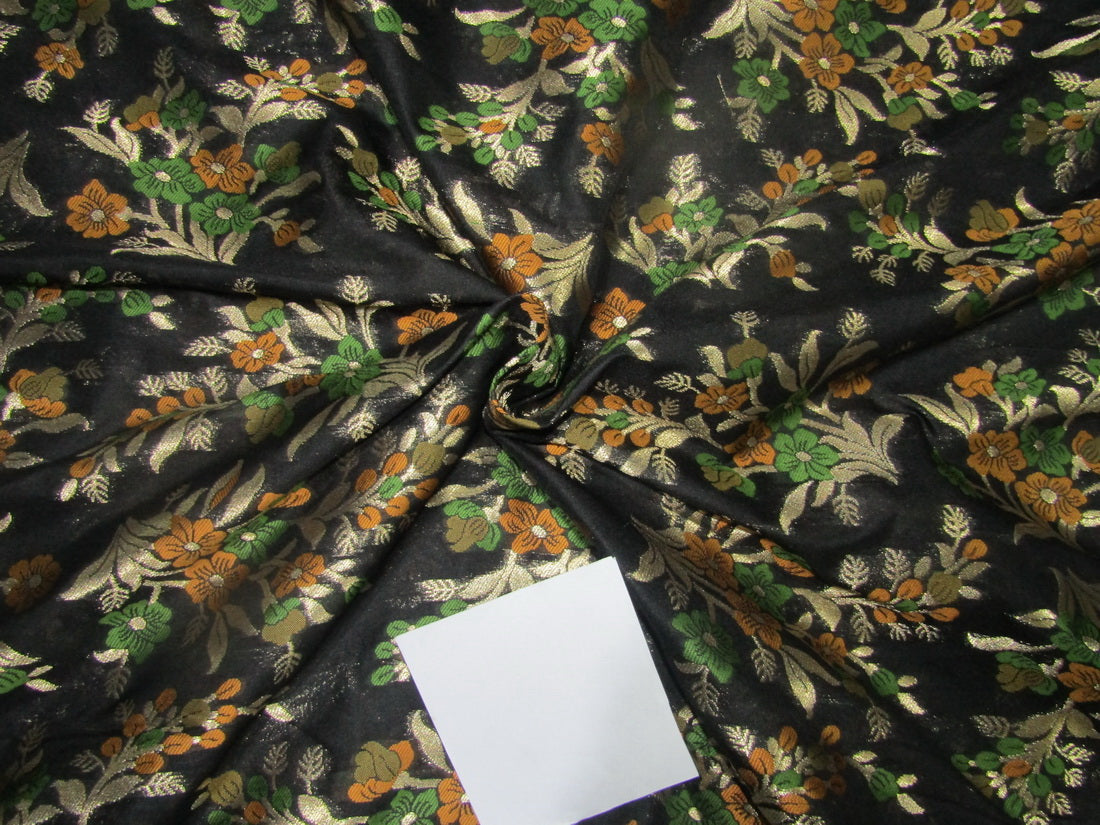 Brocade jacquard fabric 44" wide mustard/green floral with metalic gold BRO688[4]