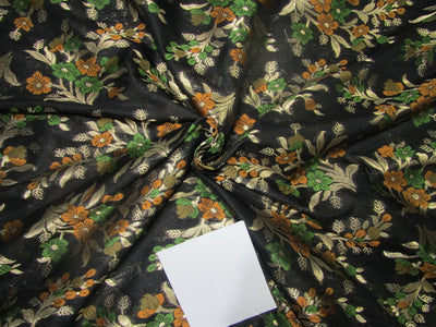 Brocade jacquard fabric 44" wide mustard/green floral with metalic gold BRO688[4]