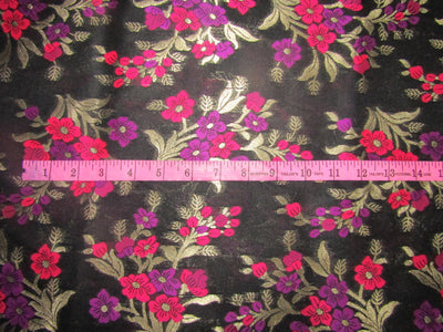 Brocade jacquard fabric 44&quot; pink/aubergine floral with metalic gold