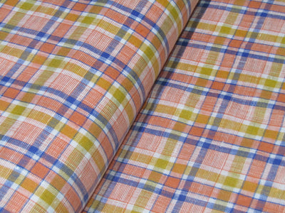 Linen orange yellow blue PLAIDS 60's Lea Fabric 58" wide