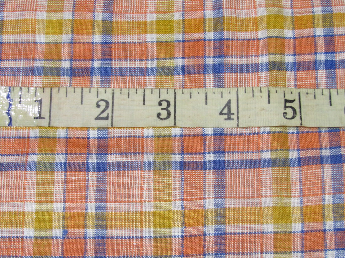 Linen orange yellow blue PLAIDS 60's Lea Fabric 58" wide