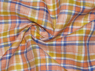 Linen orange yellow blue PLAIDS 60's Lea Fabric 58" wide