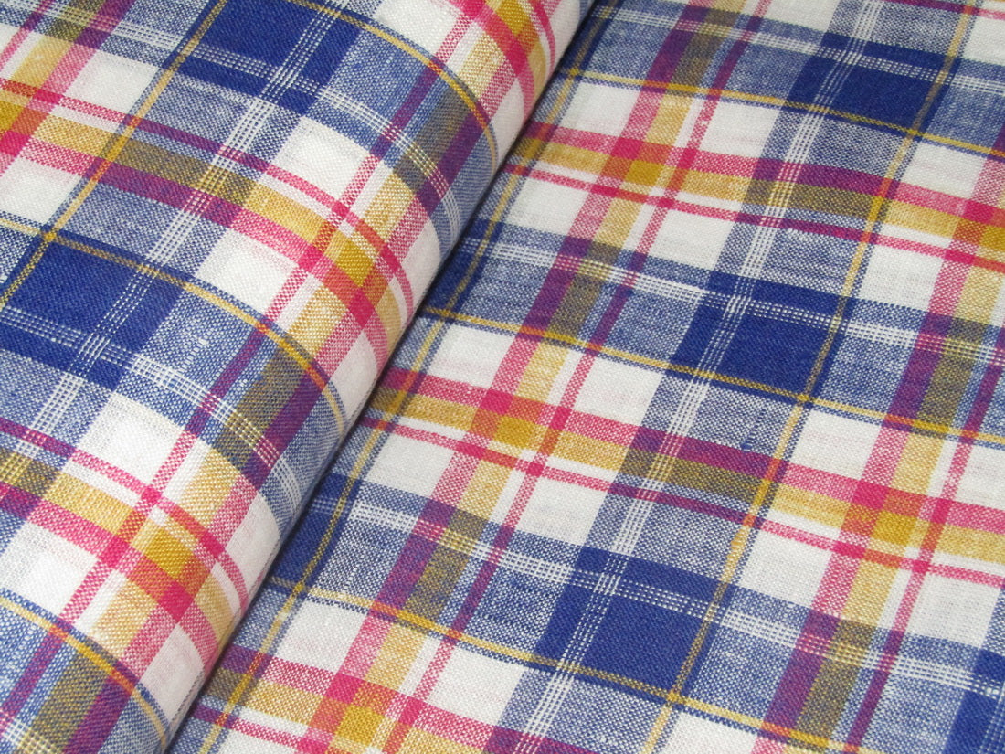 100% Linen Multi Color Plaids 60's Lea Fabric 58" wide [10805]