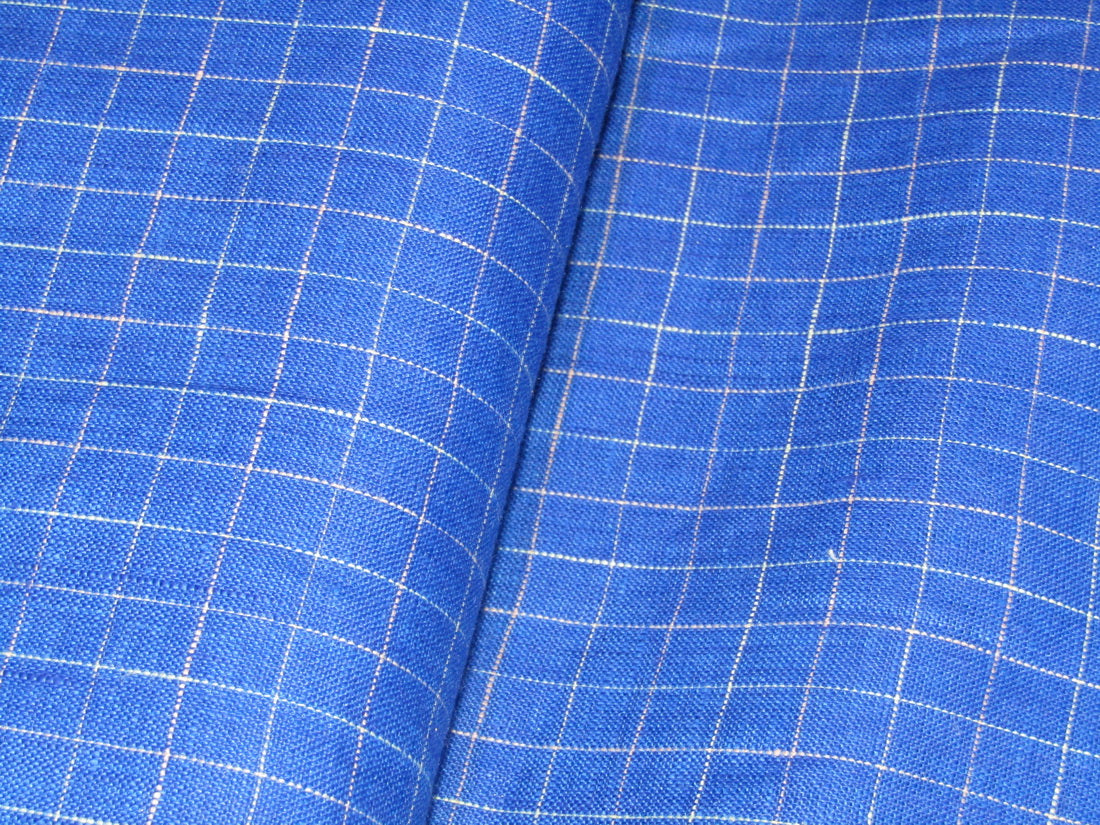 100% Linen Royal Blue Color plaids 60's Lea Fabric 58" wide [11167]