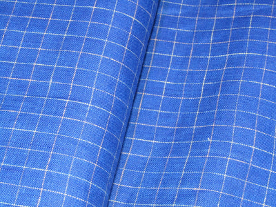 100% Linen Royal Blue Color plaids 60's Lea Fabric 58" wide [11167]