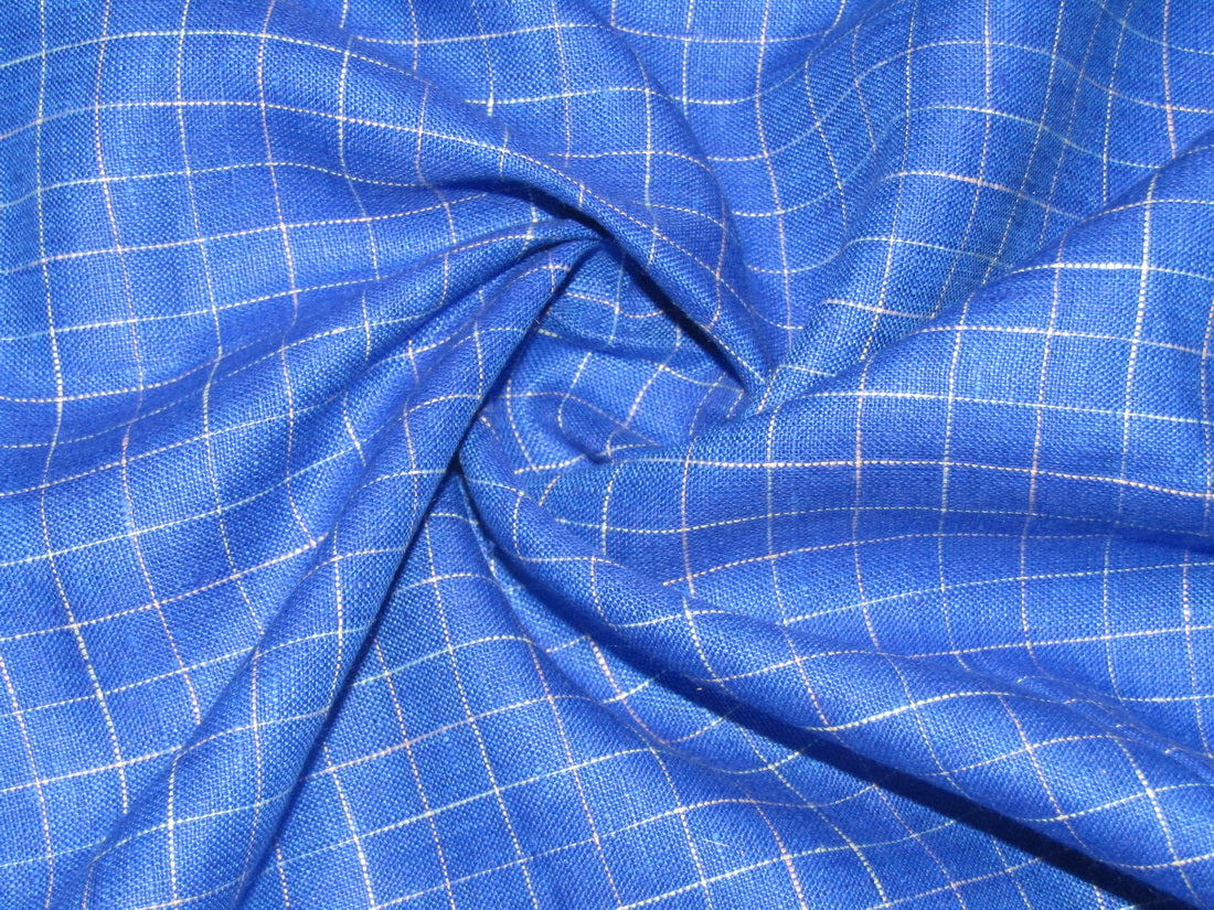 100% Linen Blue plaids 60's Lea Fabric 58" wide [10807]