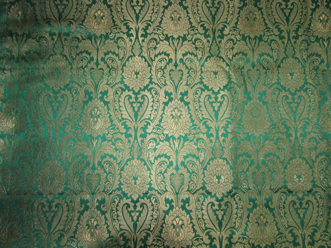 Brocade Jacquard Fabric green x mettalic gold 44&quot; can be custom made