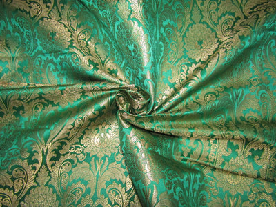 Brocade Jacquard Fabric green x mettalic gold 44&quot; can be custom made