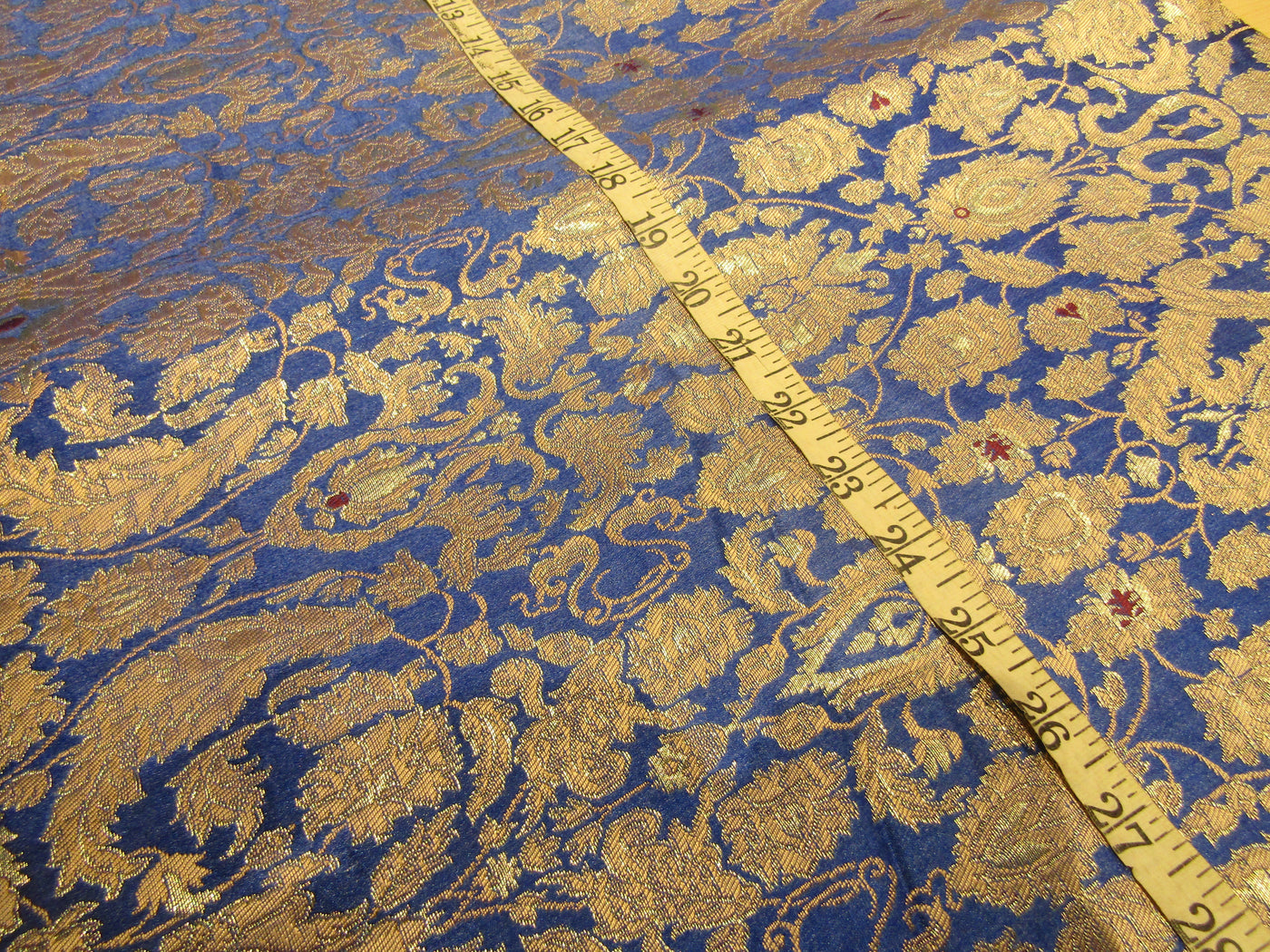 Heavy Silk Brocade Fabric royal blue x metallic gold color