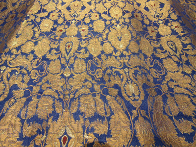 Heavy Silk Brocade Fabric royal blue x metallic gold color