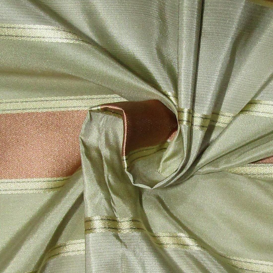 6.40 YARDS 100% SILK TAFFETA satin stripes fabric shades of pastel olive gold and peach 54&quot;TAFS164[7]