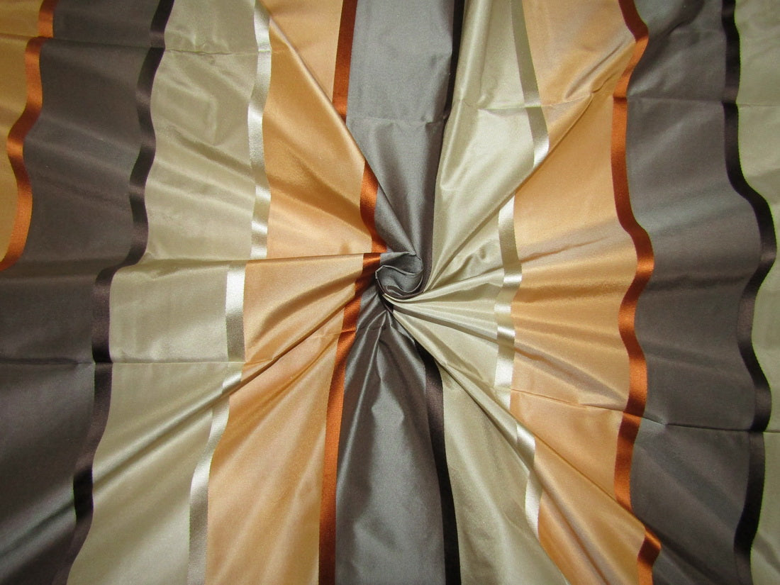 6.25 YARDS 100% SILK TAFFETA satin stripes fabric shades of peach,grey,brown,beige and multi 54&quot;TAFS164[6]