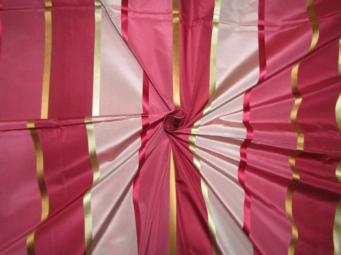 6.75 YARDS 100% SILK TAFFETA satin stripes fabric shades of dusty pink to pinkish reds 54&quot;TAFS164[5]