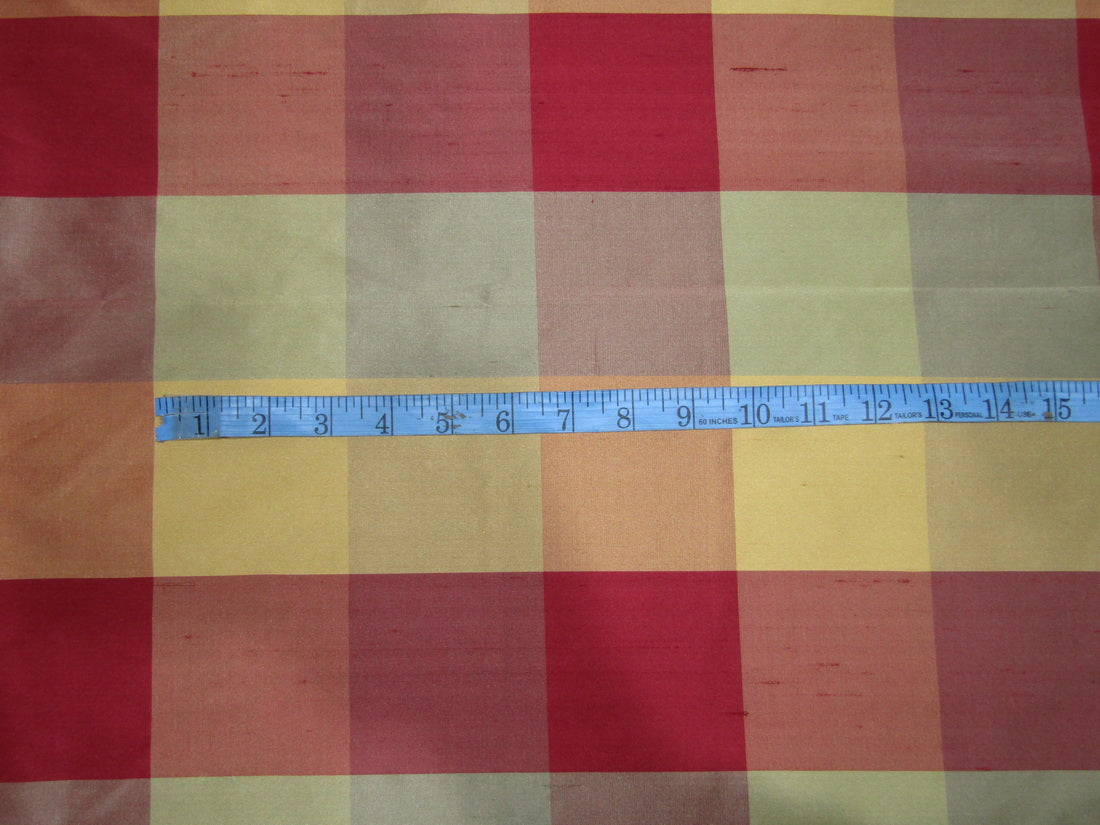 100% PURE SILK DUPIONI FABRIC Multi Color PLAIDS 54" WIDE DUPC115[2]