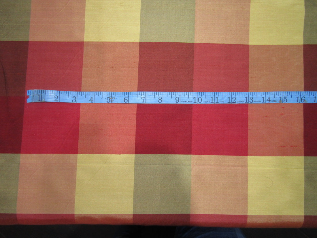 100% PURE SILK DUPIONI multi color shades of reds, rusty reds, golds & more FABRIC PLAIDS 54" wide DUPC111[3]