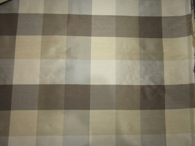 100% PURE SILK DUPIONI FABRIC Multi color shades of Gold and Grey PLAIDS 54" WIDE DUPC113[3]