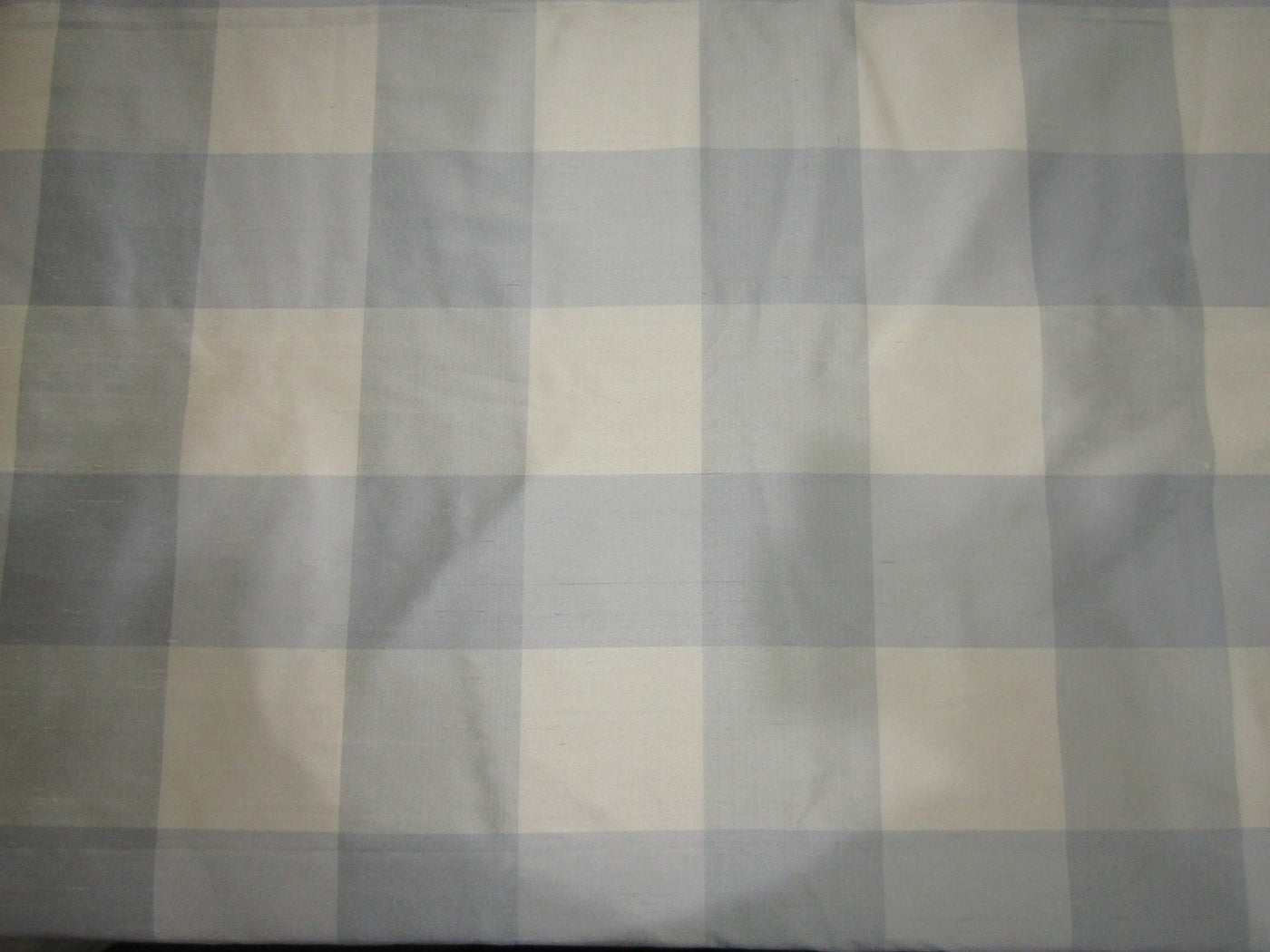 100% PURE SILK DUPIONI FABRIC multi color shades of pastel blueish grey and cream PLAIDS 54" WIDE DUPC113[1]