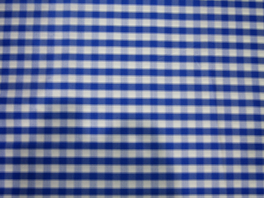 100% PURE SILK DUPIONI FABRIC BLUE AND WHITE PLAIDS 54"wide DUPC115[4]