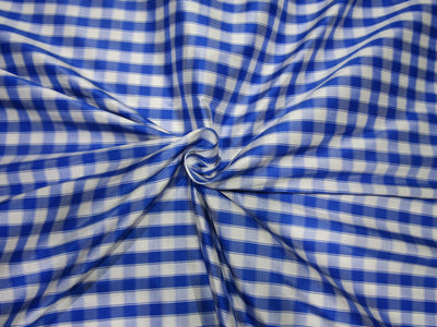 100% PURE SILK DUPIONI FABRIC BLUE AND WHITE PLAIDS 54"wide DUPC115[4]