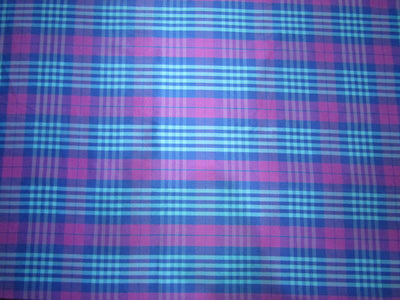 100% PURE SILK DUPIONI BLUE PINK LAVENDER PLAIDS FABRIC 54" WIDE DUPC115[3]