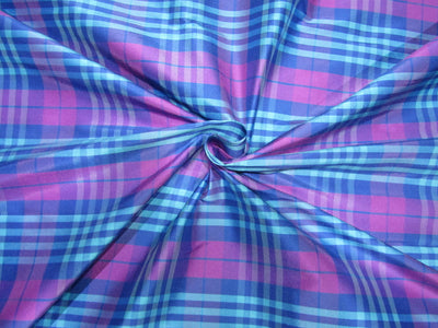 100% PURE SILK DUPIONI BLUE PINK LAVENDER PLAIDS FABRIC 54" WIDE DUPC115[3]