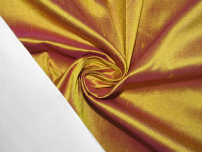 100% PURE SILK DUPIONI FABRIC YELLOW X PURPLE [DEEP MUSTARD] COLOR 54" WIDE DUP376[2]