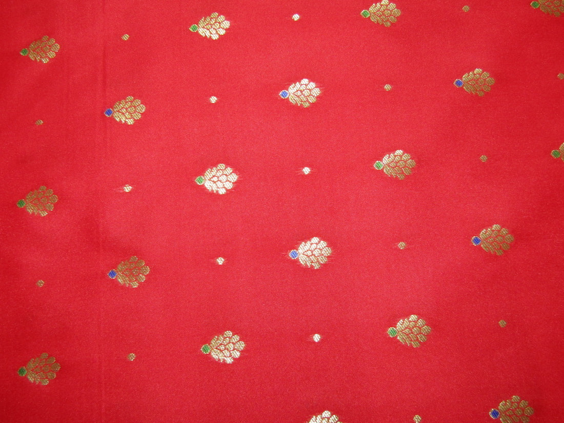 100% Silk Brocade Fabric Red x Metallic Gold color 44" wide BRO772B[5]
