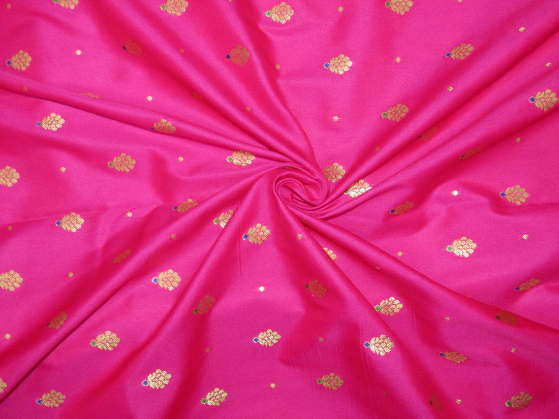 100% Silk Brocade Fabric Pink x Metallic Gold color 44" wide BRO772B[3]