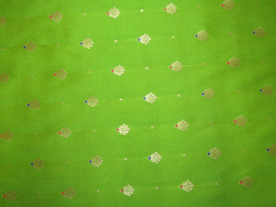 100% Silk Brocade Fabric Pear Green x Metallic Gold color 44" wide BRO772B[7]