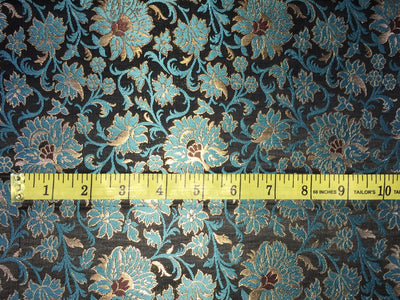 Silk Brocade Fabric Blue, Black, Wine & Metallic Gold color 36" wide BRO248[3]