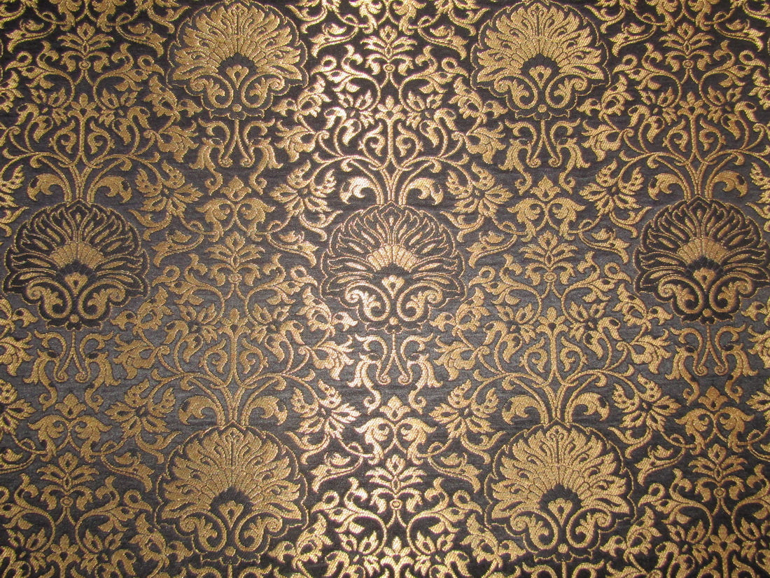 Silk Brocade fabric Black x metallic gold color 44 wide BRO776[1