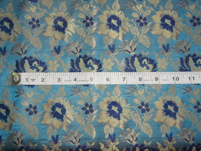 Silk Brocade fabric Ocean Blue metallic gold color 44" wide BRO777[2]