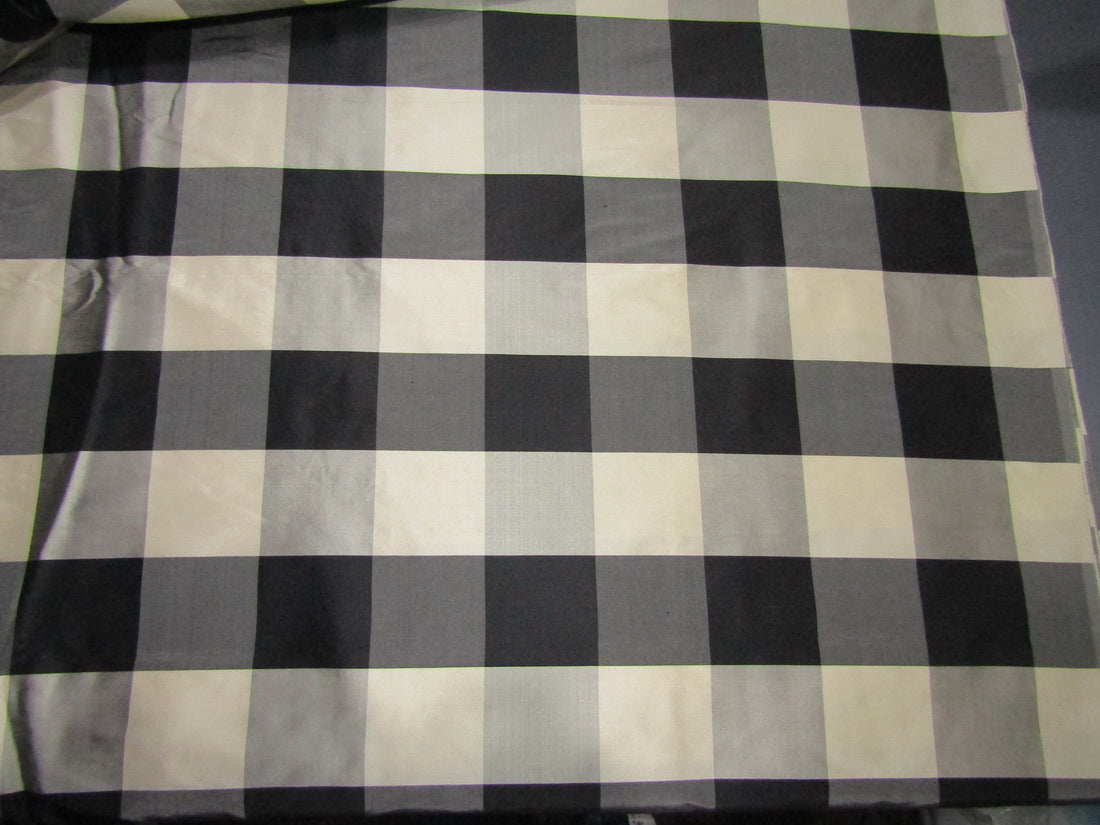 100% PURE SILK DUPIONI FABRIC BLACK GREY AND CREAM PLAIDS 54" WIDE DUPC119[1]