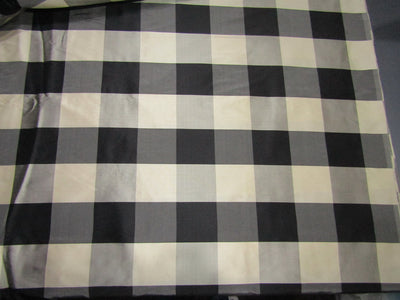 100% PURE SILK DUPIONI FABRIC BLACK GREY AND CREAM PLAIDS 54" WIDE DUPC119[1]