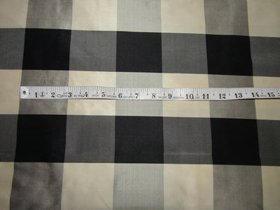 100% PURE SILK DUPIONI FABRIC BLACK GREY AND CREAM PLAIDS 54" WIDE DUPC119[1]