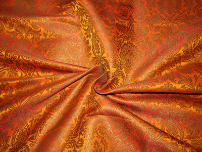 Silk Brocade fabric mango x red with gold metallic 44" wide BRO589[4]