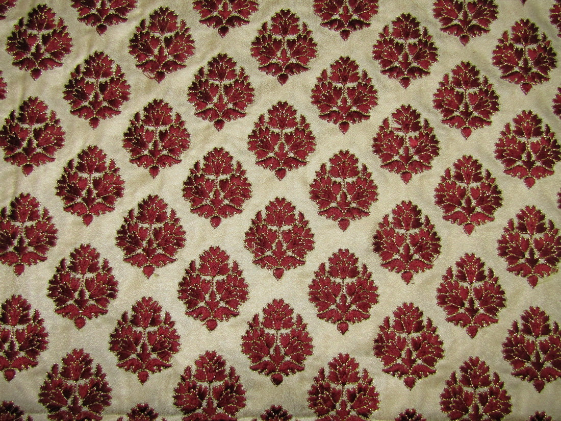 Brocade Fabric EMBROIDERED WINE X METALIC GOLD color 44&quot;
