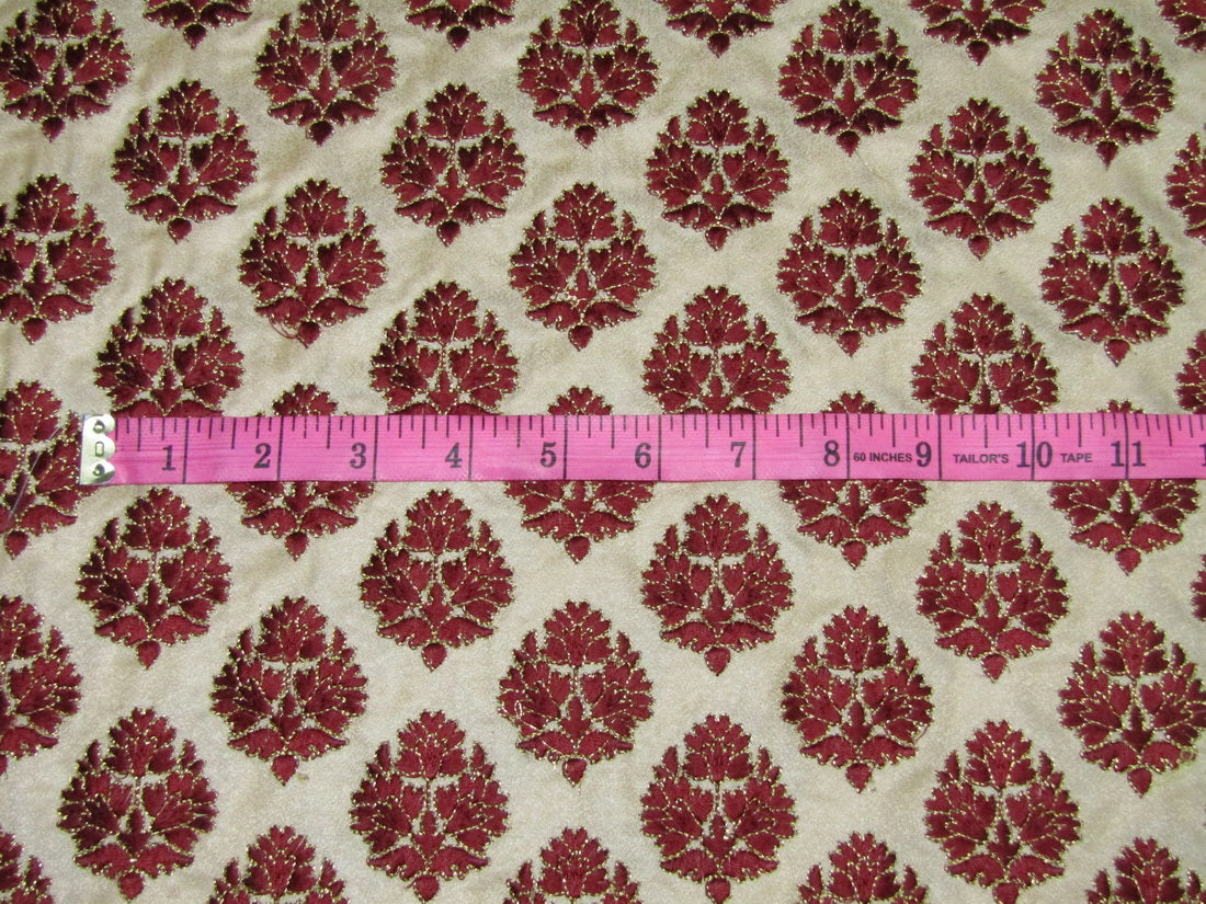 Brocade Fabric EMBROIDERED WINE X METALIC GOLD color 44&quot;